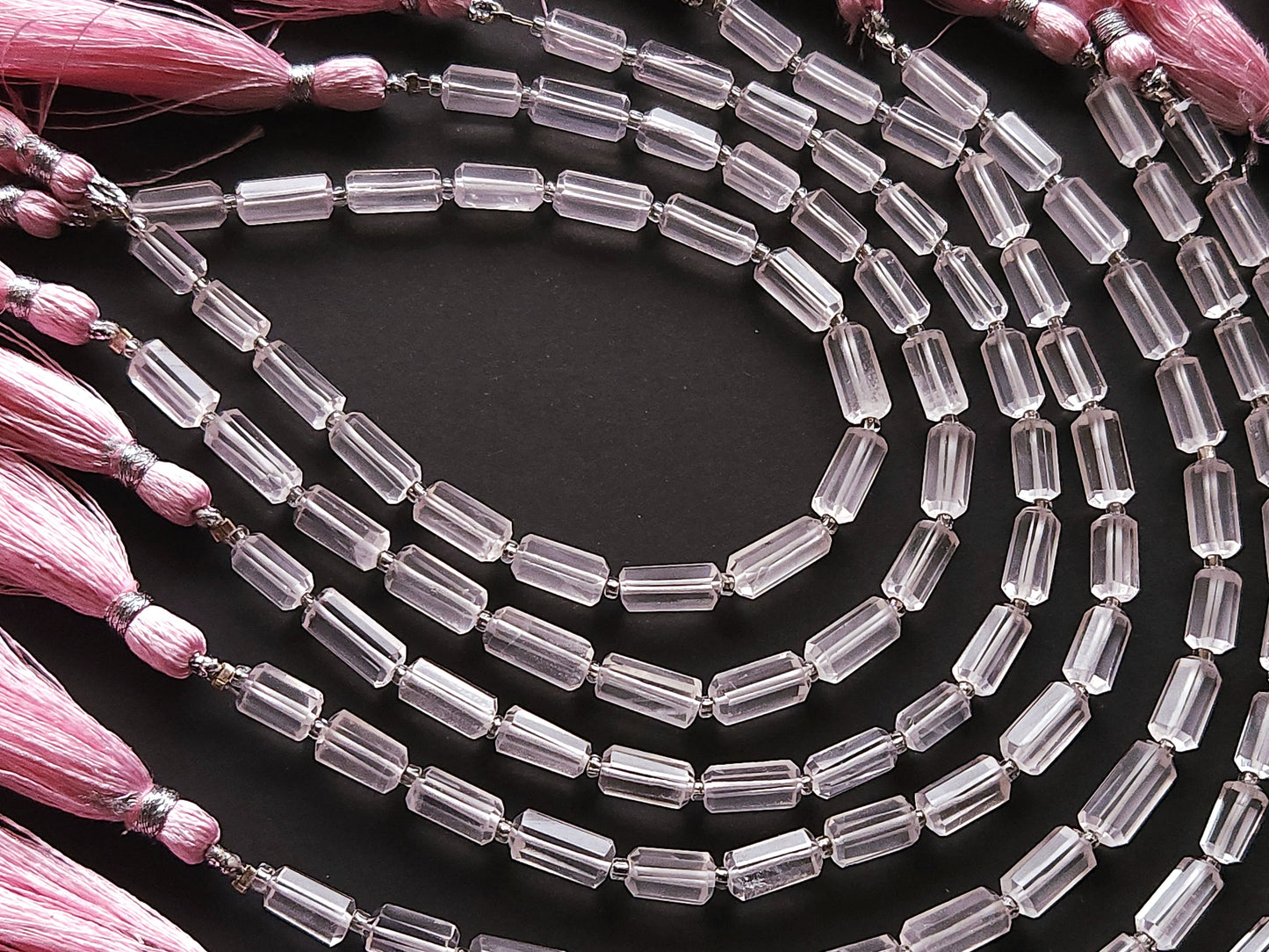 Natural Rose Quartz Faceted Cylindrical Shape Beads