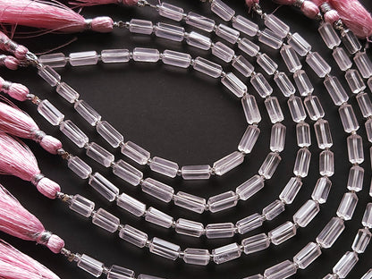 Natural Rose Quartz Faceted Cylindrical Shape Beads