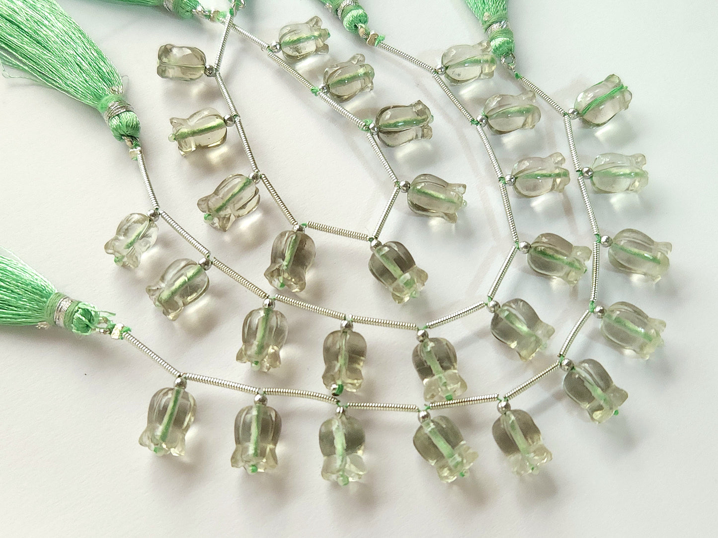 Green Amethyst flower carving Lily of the valley shape beads