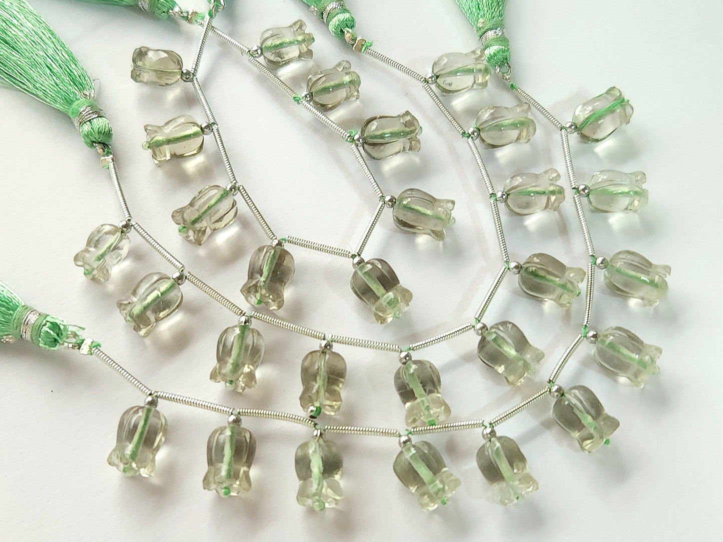 Green Amethyst flower carving Lily of the valley shape beads