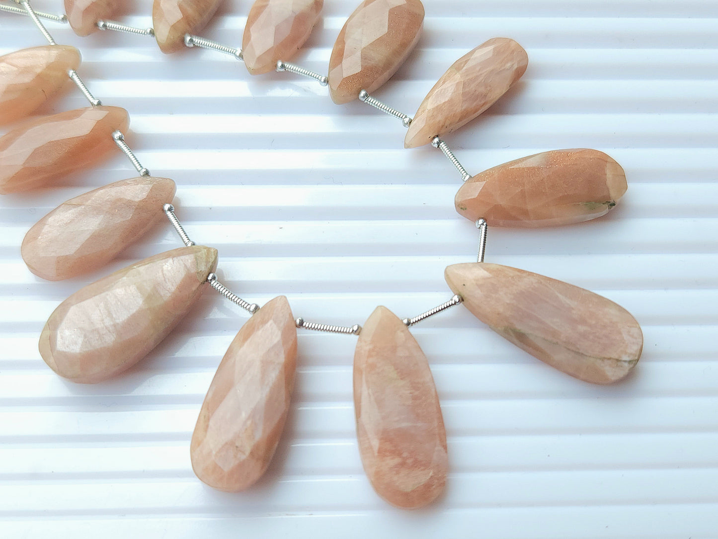 Peach Moonstone Faceted Briolette Pear Shape Beads