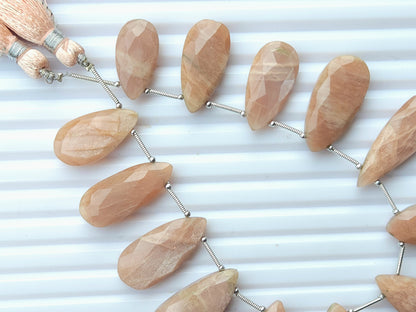 Peach Moonstone Faceted Briolette Pear Shape Beads
