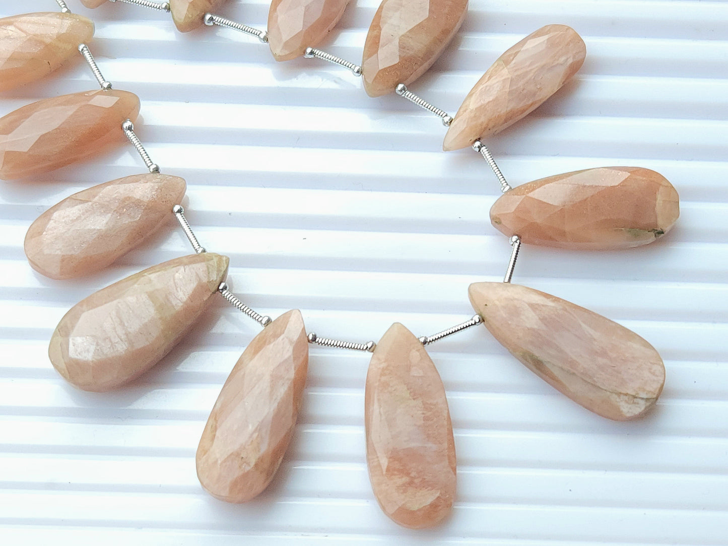Peach Moonstone Faceted Briolette Pear Shape Beads