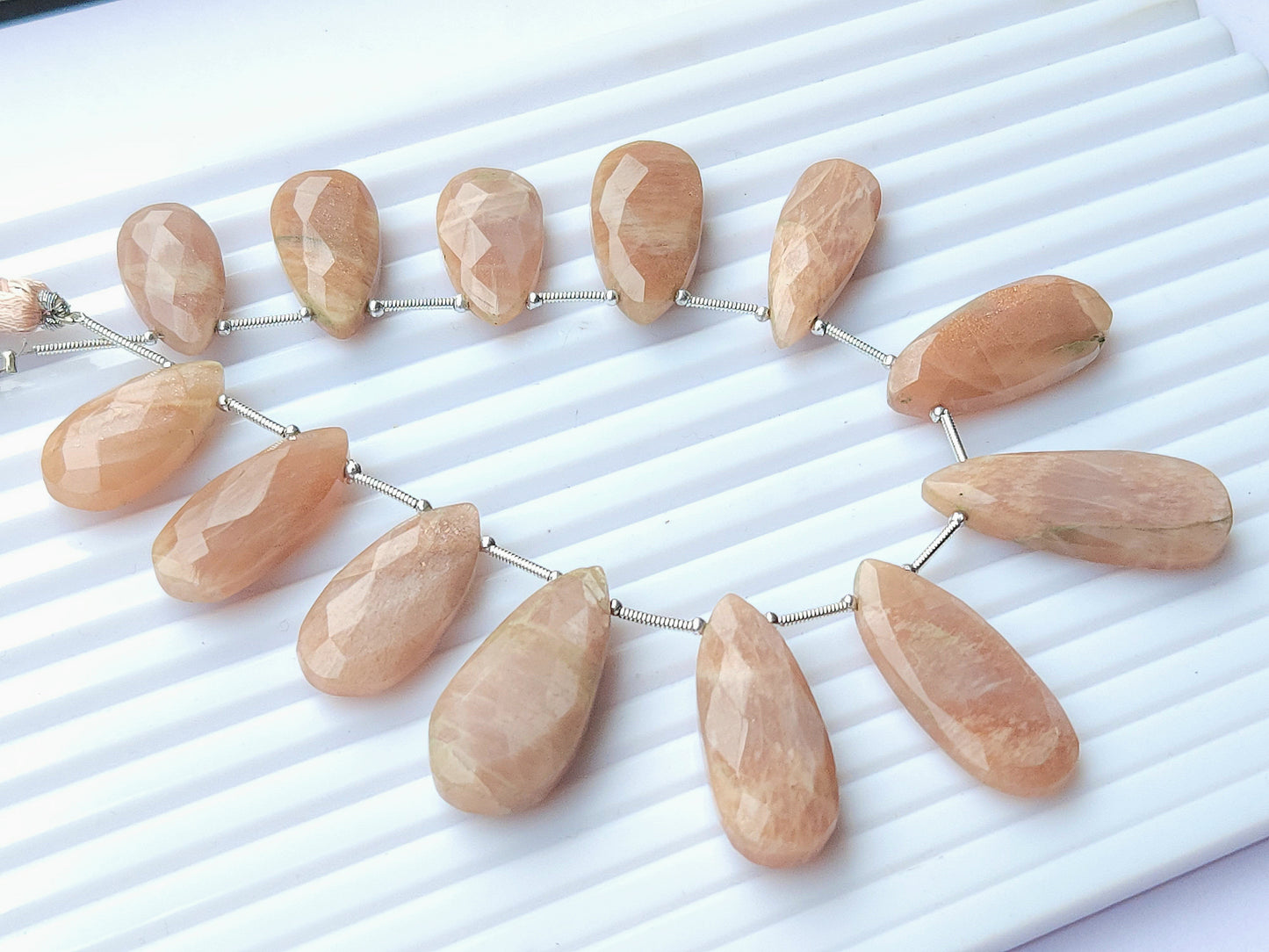Peach Moonstone Faceted Briolette Pear Shape Beads
