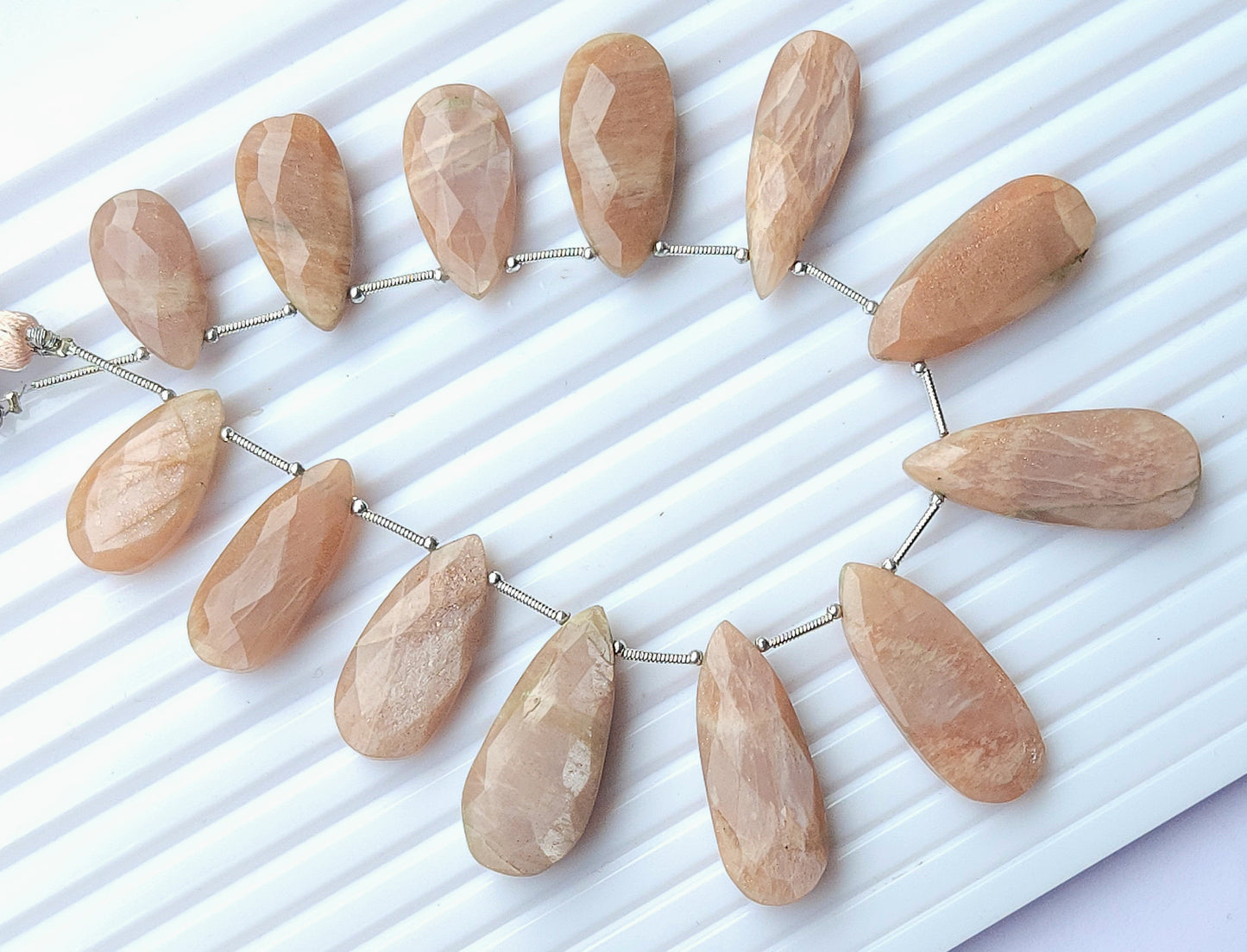 Peach Moonstone Faceted Briolette Pear Shape Beads