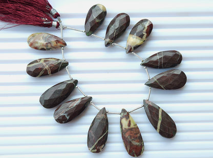 Chocolate Jasper Faceted Briolette Pear Shape Beads