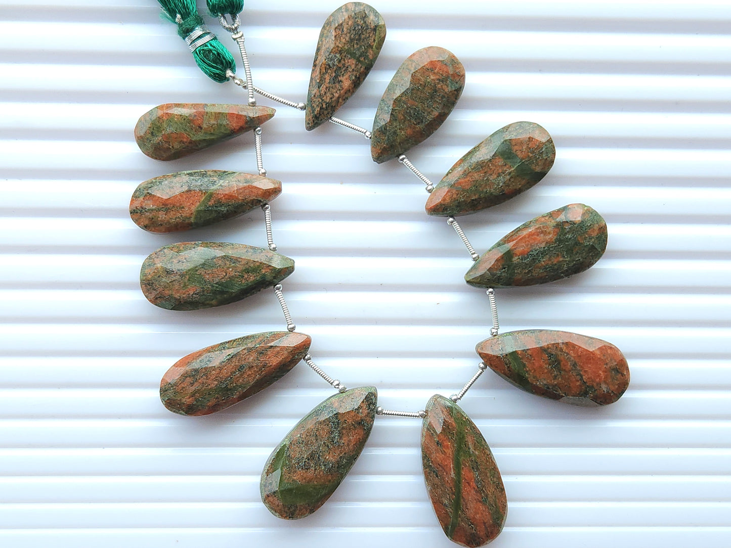 Unakite Jasper Faceted Briolette Pear Shape Beads
