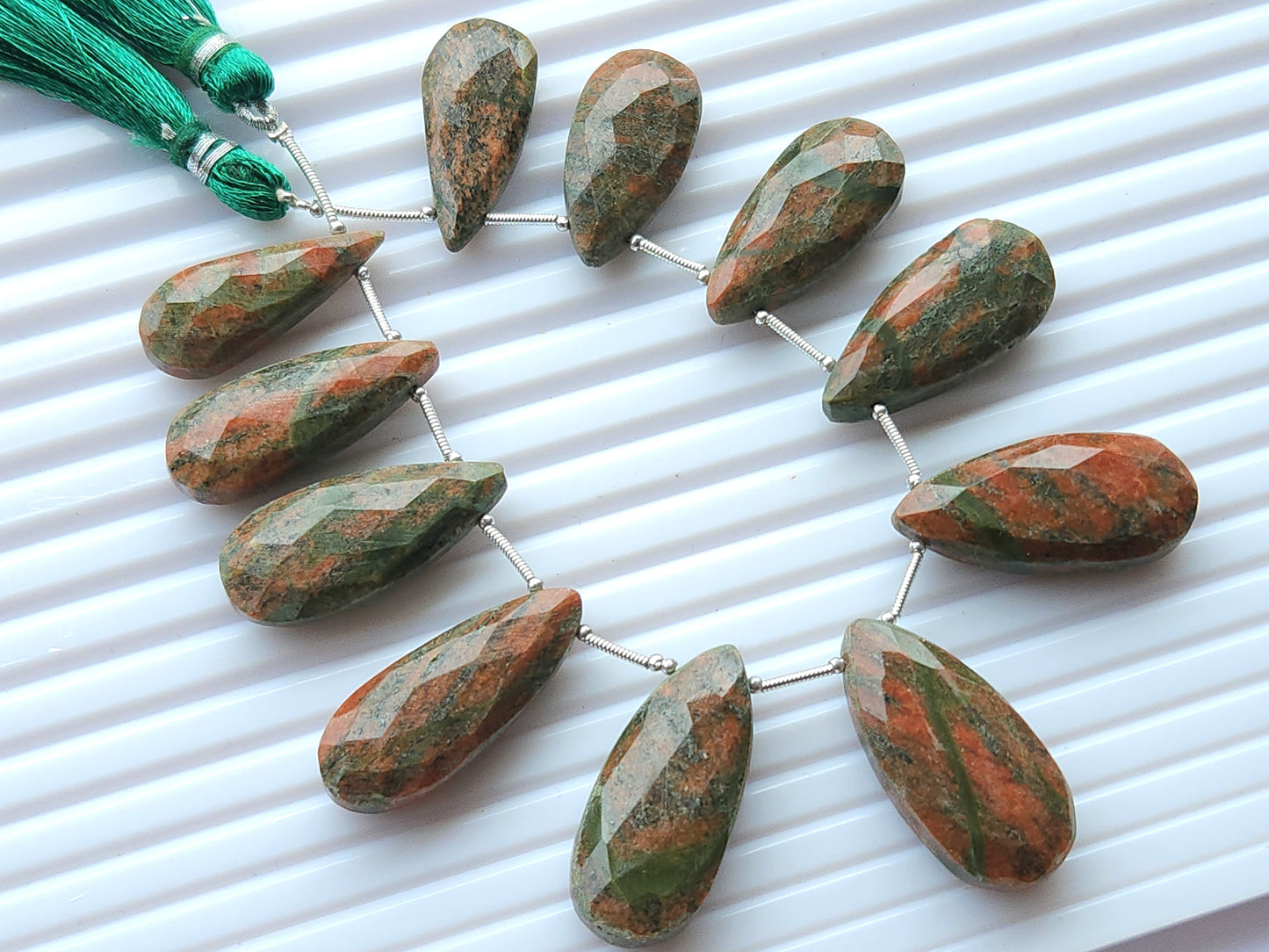 Unakite Jasper Faceted Briolette Pear Shape Beads
