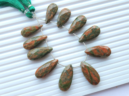 Unakite Jasper Faceted Briolette Pear Shape Beads
