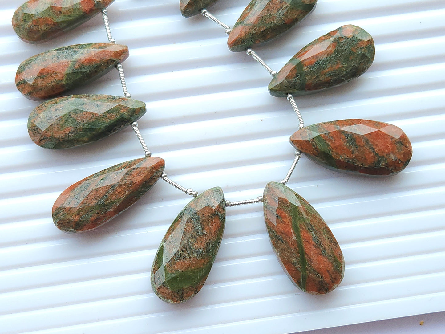 Unakite Jasper Faceted Briolette Pear Shape Beads