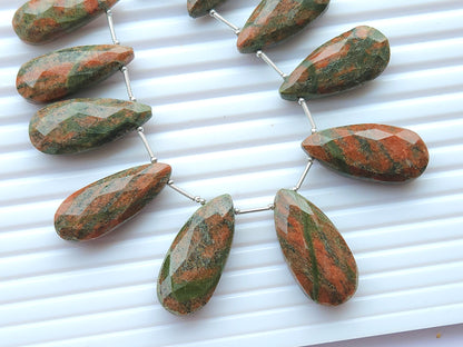 Unakite Jasper Faceted Briolette Pear Shape Beads