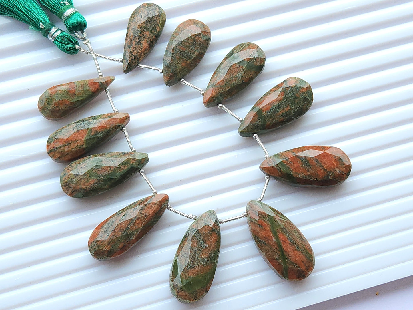 Unakite Jasper Faceted Briolette Pear Shape Beads