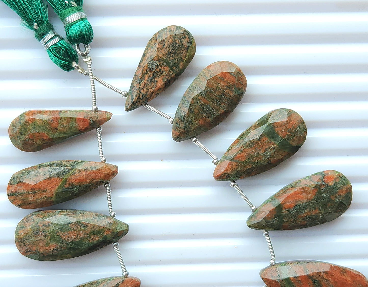 Unakite Jasper Faceted Briolette Pear Shape Beads