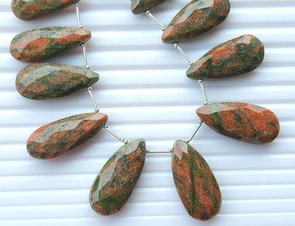 Unakite Jasper Faceted Briolette Pear Shape Beads