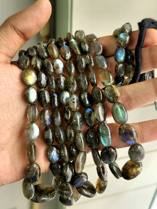 Natural Labradorite Smooth Oval Shape Beads