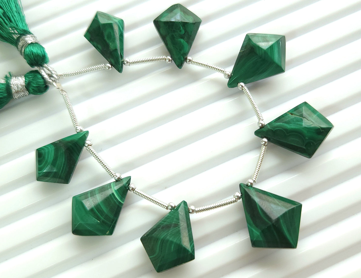 Natural Malachite Fancy Kite shape Faceted beads