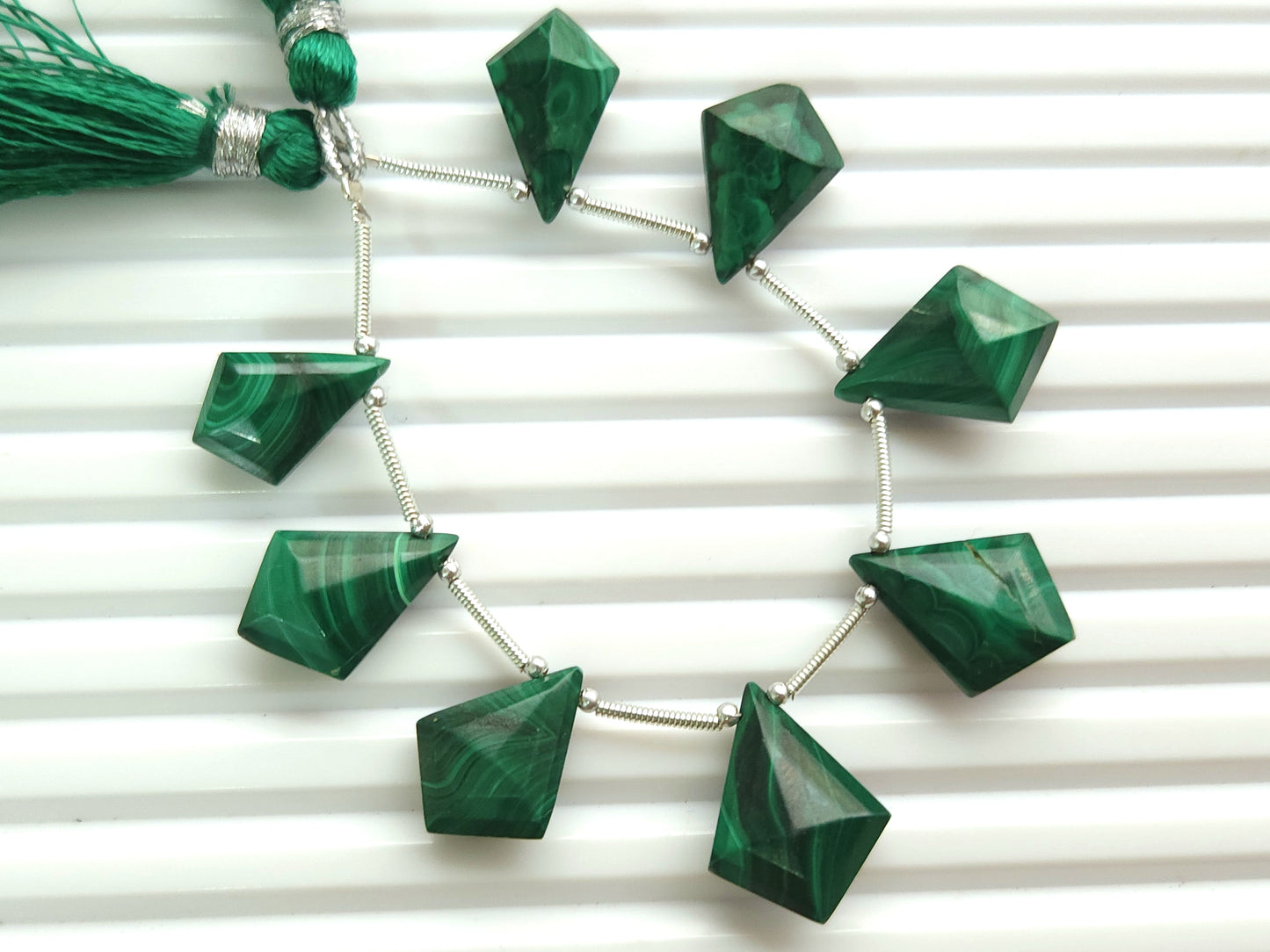 Natural Malachite Fancy Kite shape Faceted beads