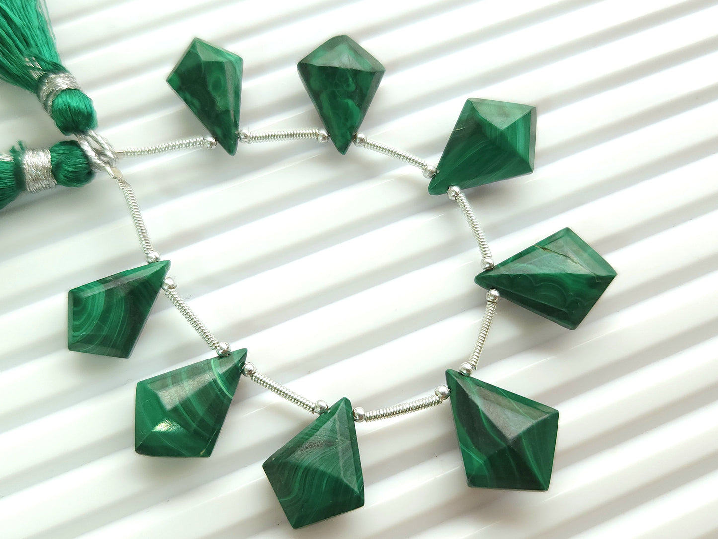 Natural Malachite Fancy Kite shape Faceted beads