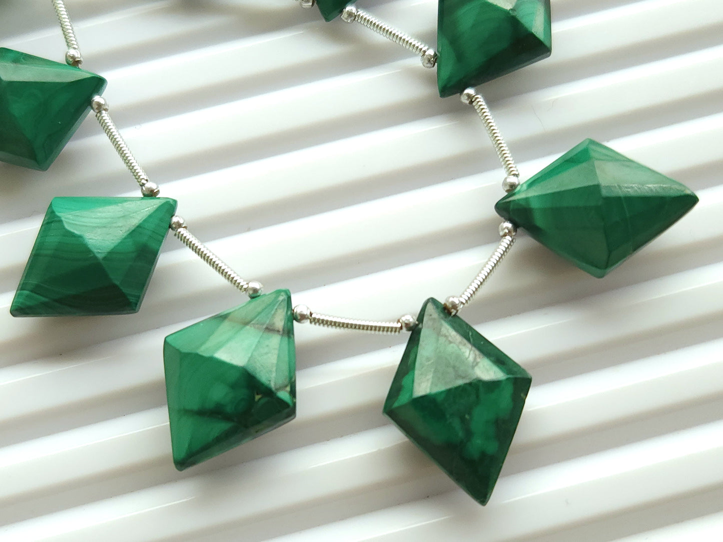 Natural Malachite Fancy Diamond shape Faceted beads