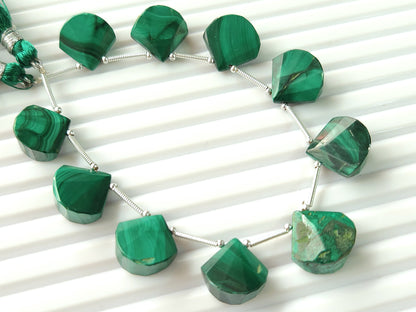 Natural Malachite faceted Fancy Fan shape briolette beads