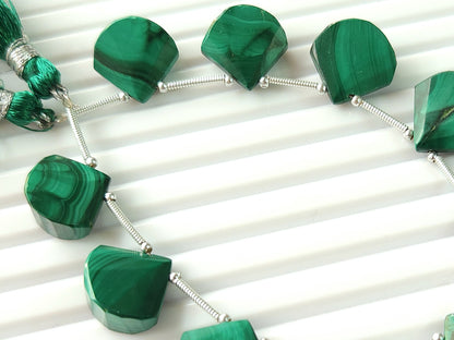 Natural Malachite faceted Fancy Fan shape briolette beads