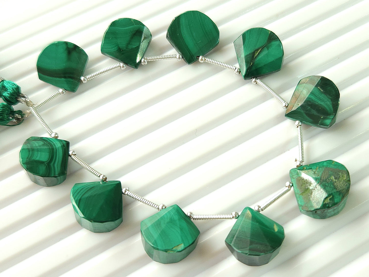 Natural Malachite faceted Fancy Fan shape briolette beads