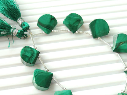Natural Malachite faceted Fancy Fan shape briolette beads