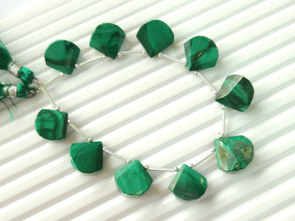 Natural Malachite faceted Fancy Fan shape briolette beads