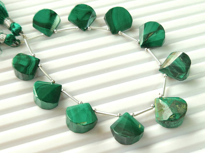Natural Malachite faceted Fancy Fan shape briolette beads