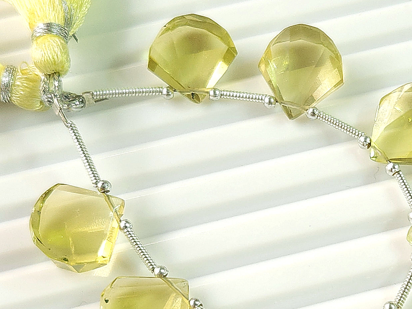 Natural Lemon Quartz faceted Fancy Fan shape briolette beads