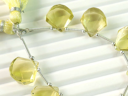 Natural Lemon Quartz faceted Fancy Fan shape briolette beads
