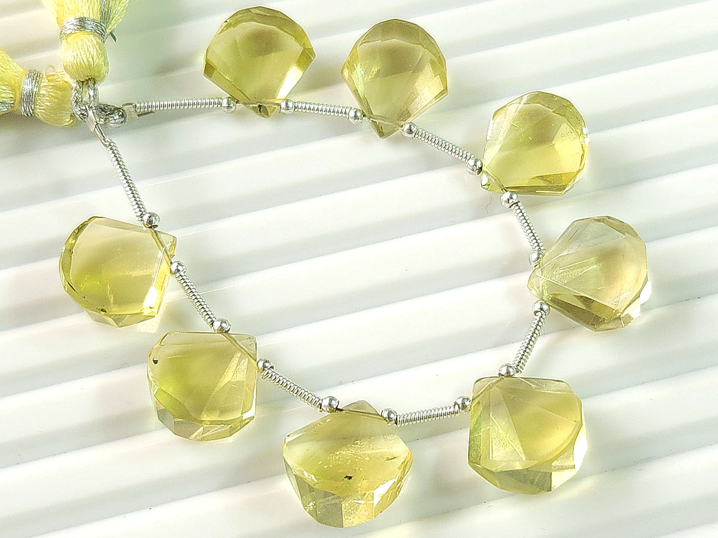 Natural Lemon Quartz faceted Fancy Fan shape briolette beads