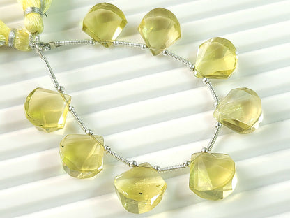 Natural Lemon Quartz faceted Fancy Fan shape briolette beads