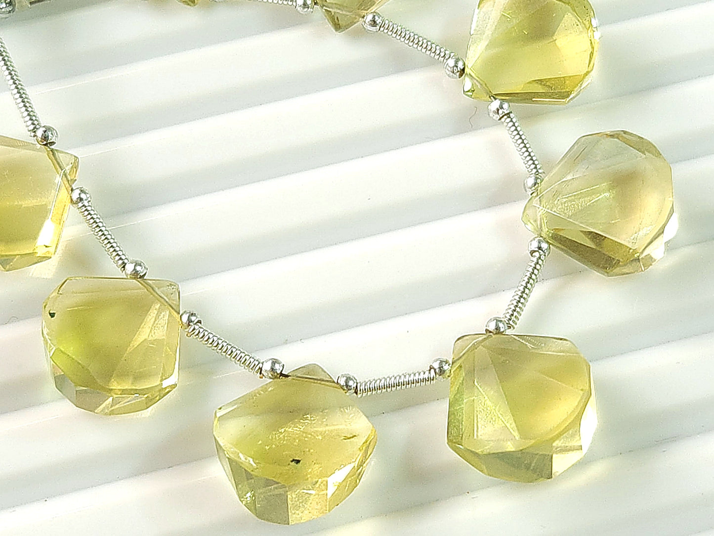 Natural Lemon Quartz faceted Fancy Fan shape briolette beads