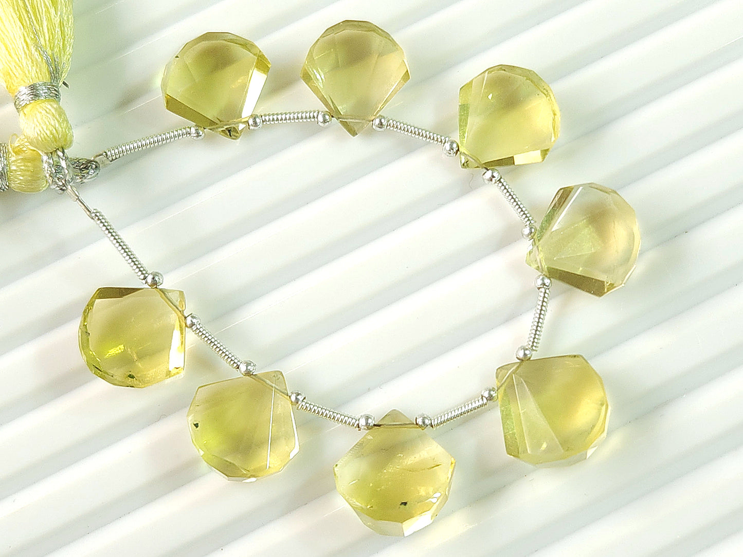 Natural Lemon Quartz faceted Fancy Fan shape briolette beads