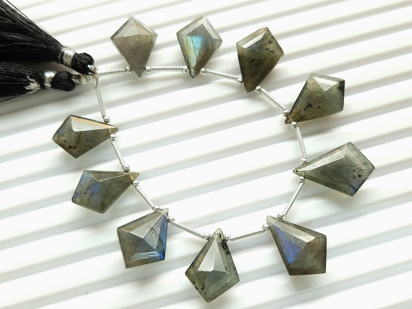 Natural Labradorite Fancy Kite shape Faceted beads