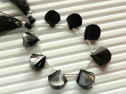 Natural Black Spinel Faceted Fancy Fan shape briolette beads