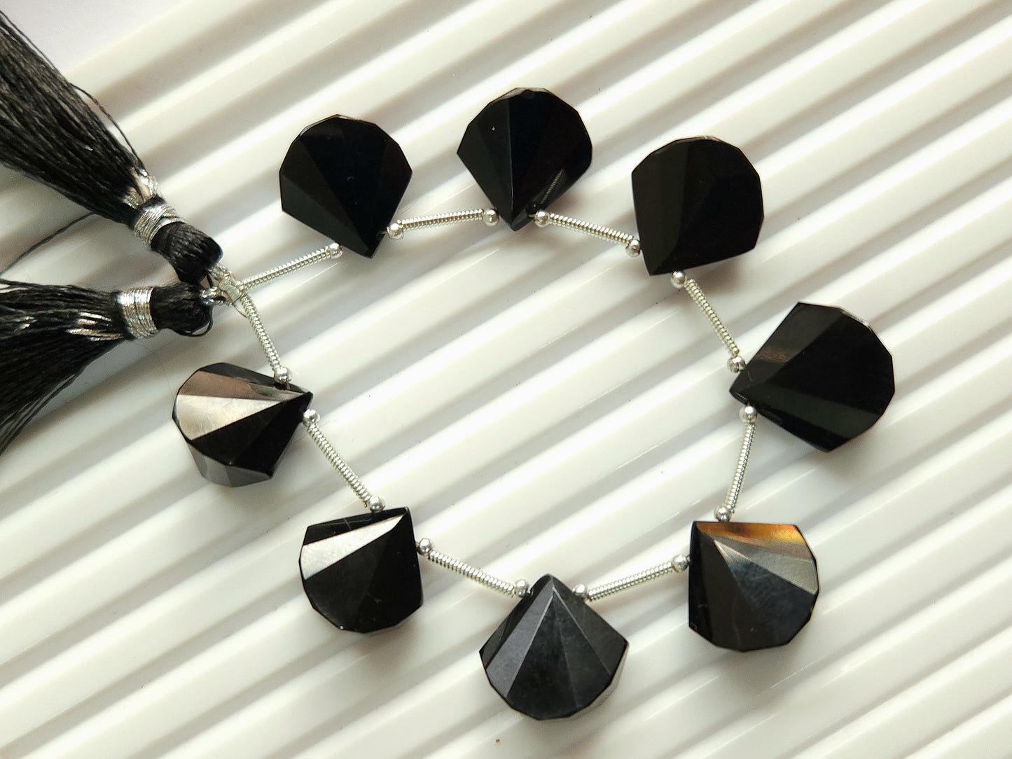 Natural Black Spinel Faceted Fancy Fan shape briolette beads