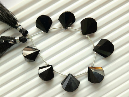 Natural Black Spinel Faceted Fancy Fan shape briolette beads