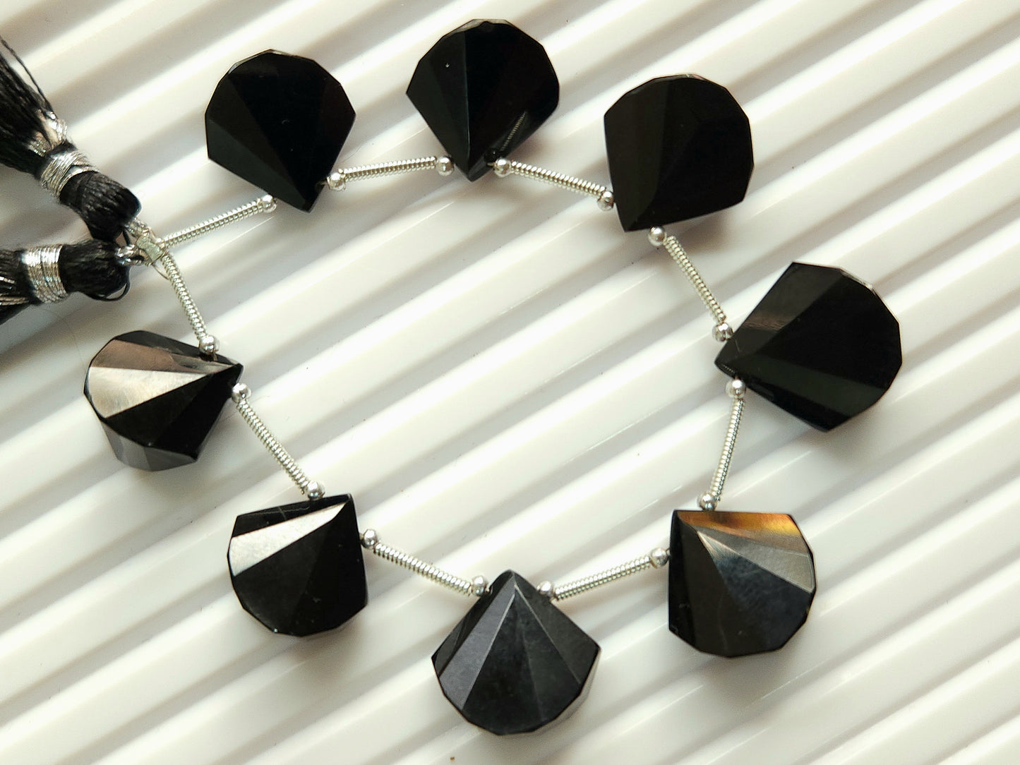 Natural Black Spinel Faceted Fancy Fan shape briolette beads