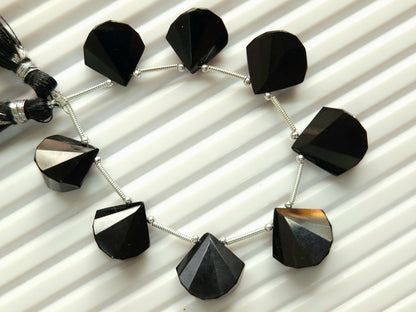 Natural Black Spinel Faceted Fancy Fan shape briolette beads