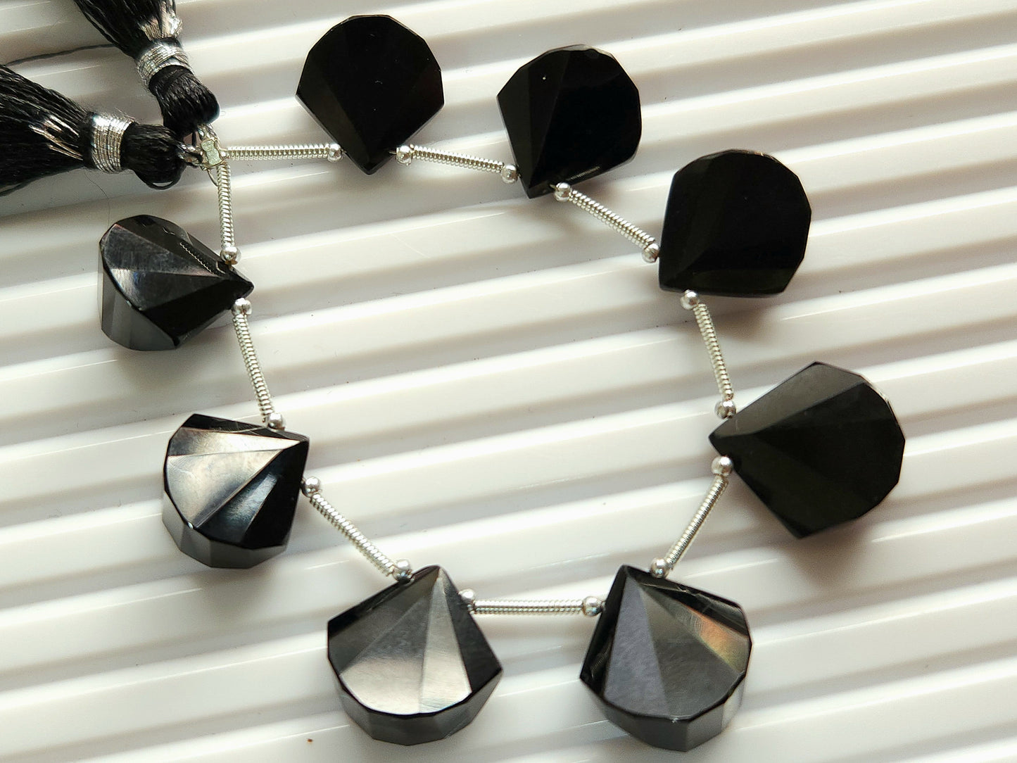 Natural Black Spinel Faceted Fancy Fan shape briolette beads