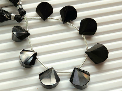 Natural Black Spinel Faceted Fancy Fan shape briolette beads