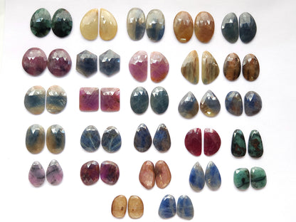 Natural Multi Sapphire Rose Cut Matching Pairs