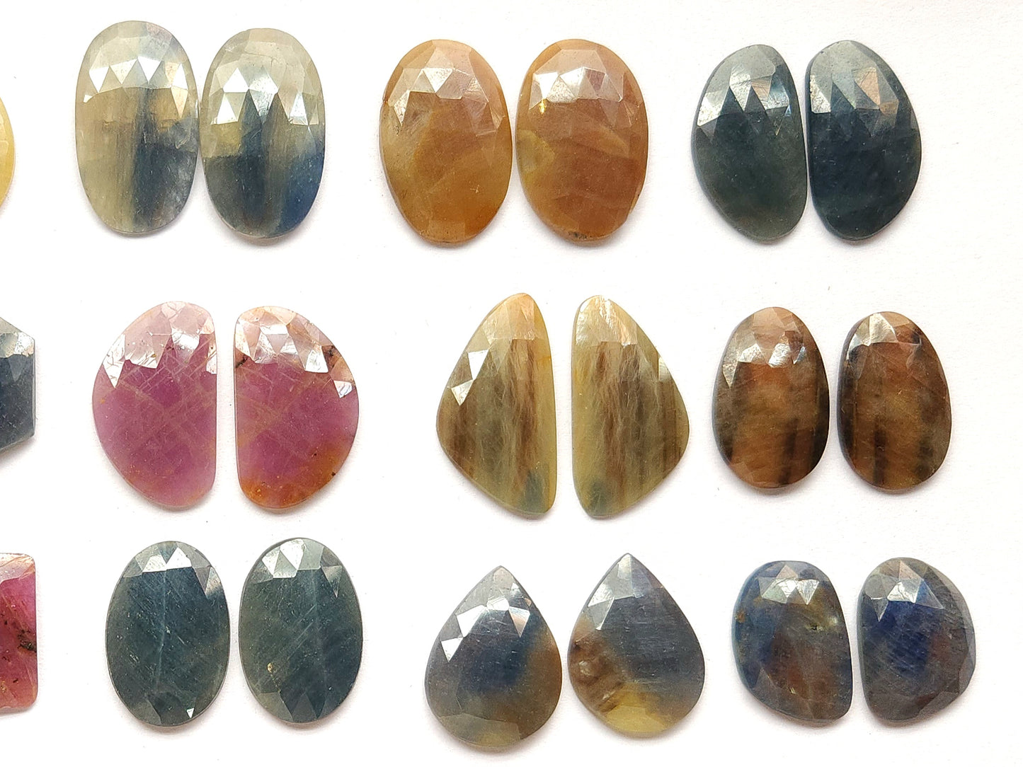 Natural Multi Sapphire Rose Cut Matching Pairs