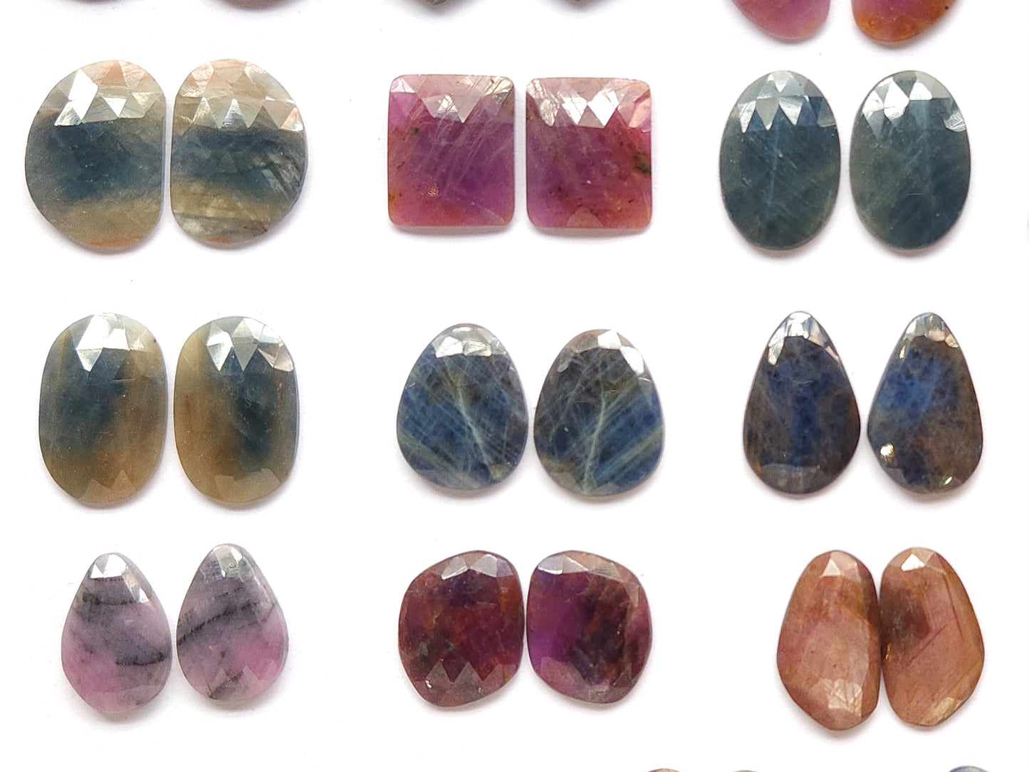 Natural Multi Sapphire Rose Cut Matching Pairs