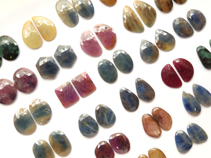 Natural Multi Sapphire Rose Cut Matching Pairs