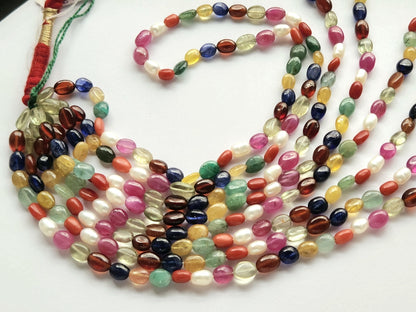 Natural Navratan Smooth Oval Shape Beads