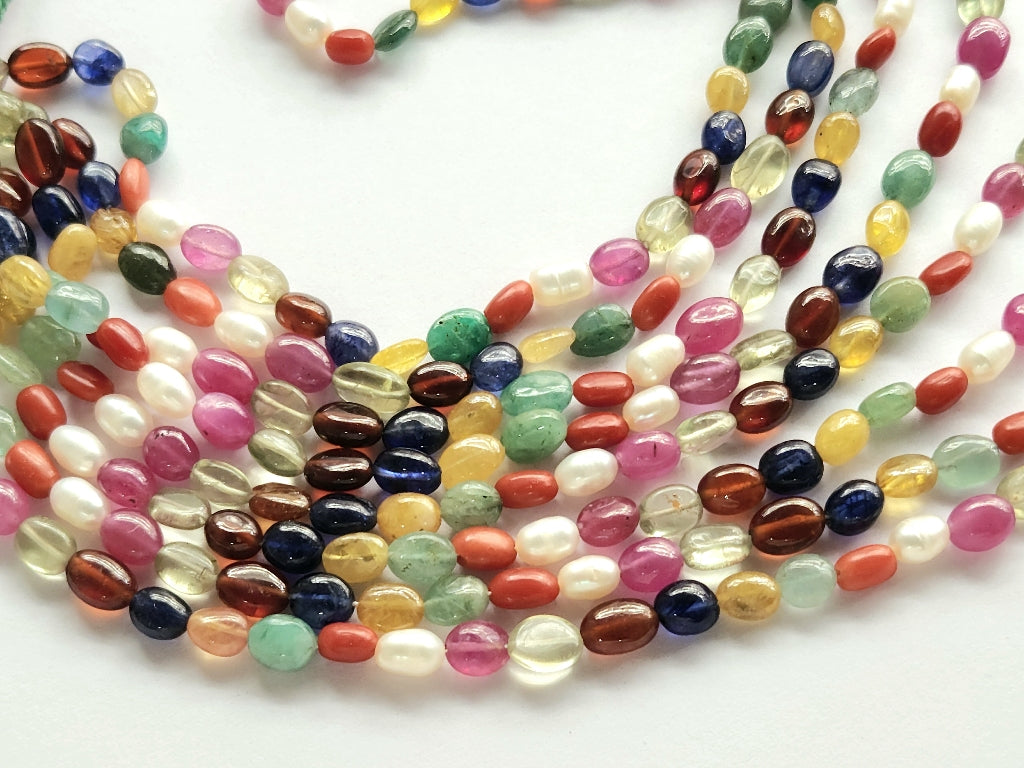 Natural Navratan Smooth Oval Shape Beads