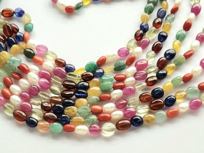 Natural Navratan Smooth Oval Shape Beads